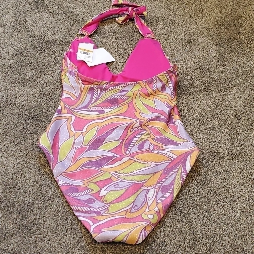 NWT Becca By Rebecca Virtue Psychedelica Nina U-Neck Sparkle One Piece Swim